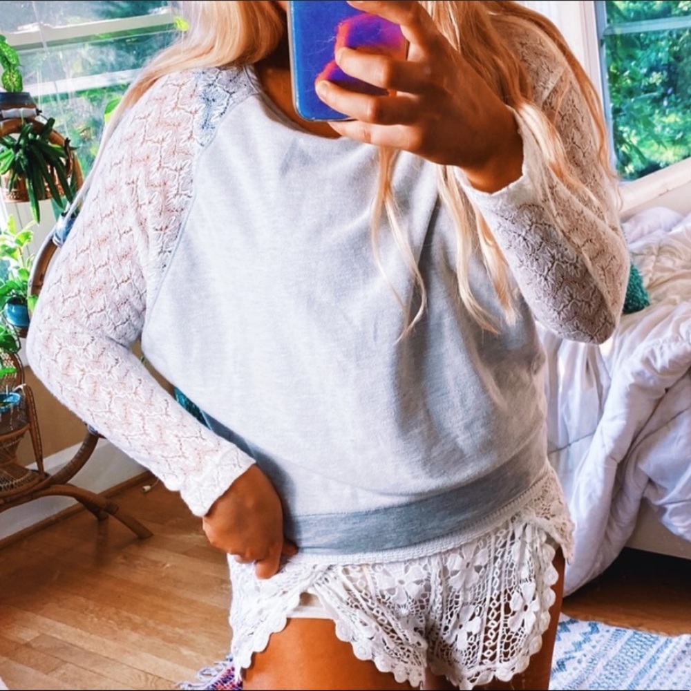 Lace Pullover Grey Knit Top Sweater